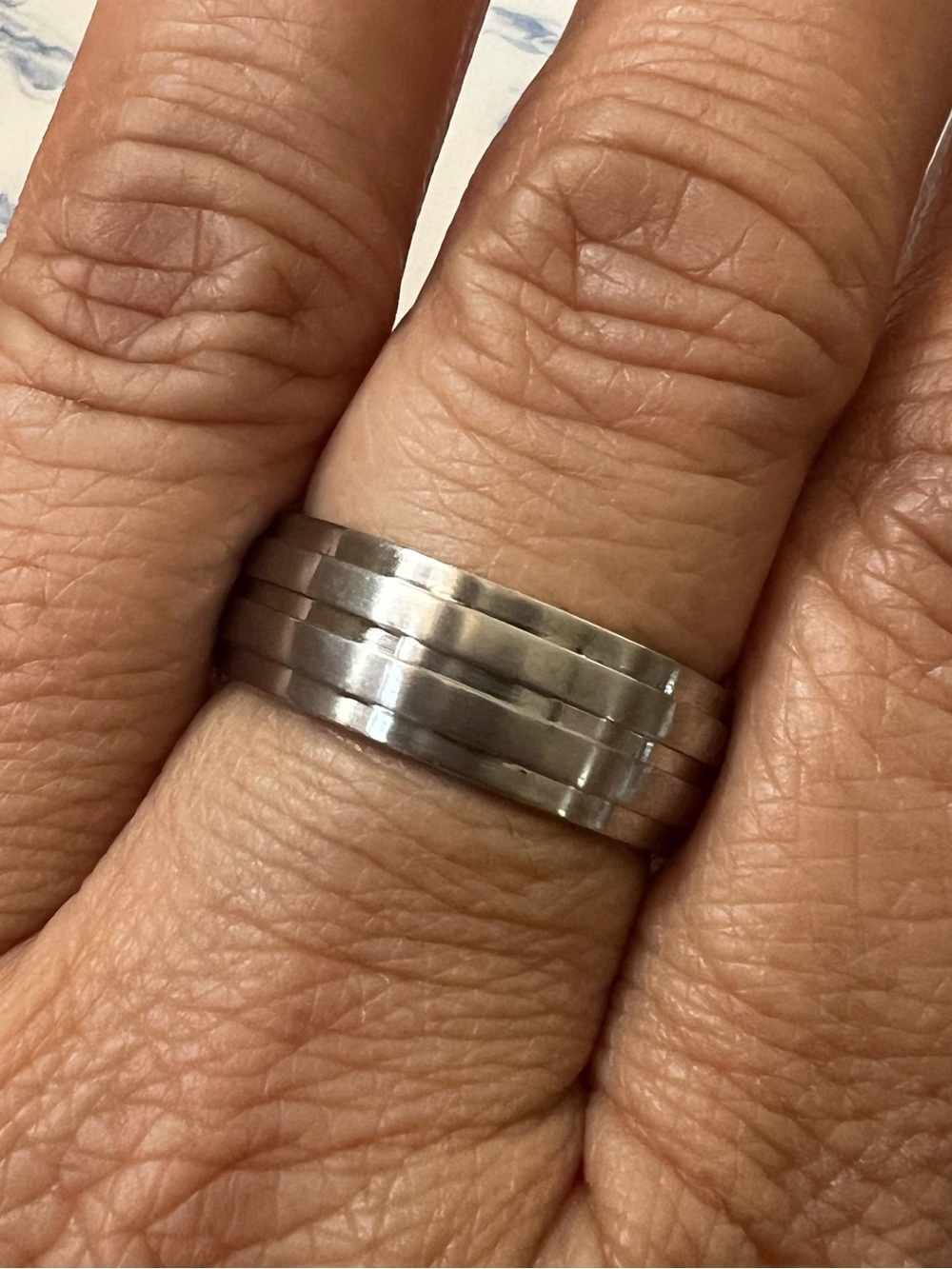 Mens Ring Size 10 Stainless Steel Triple Groove Band #1011